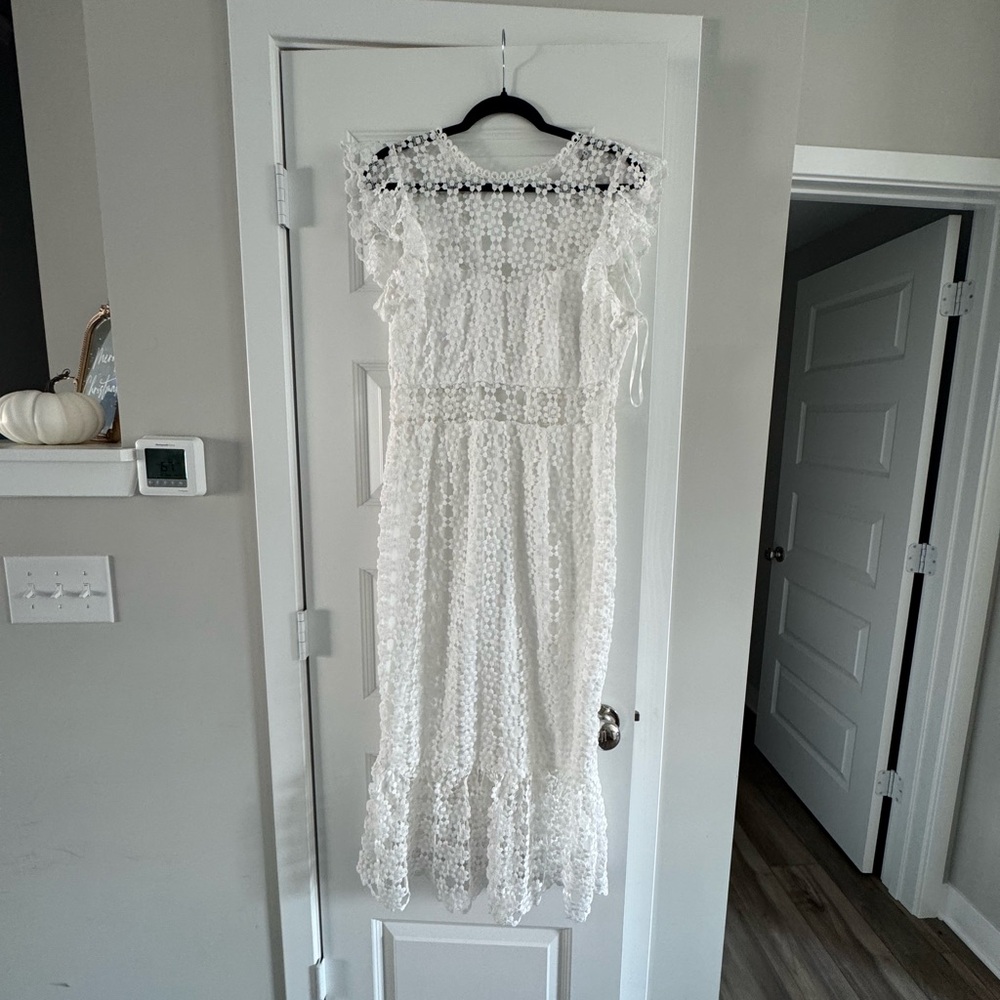 White Cutout T-Length Dress Bridal